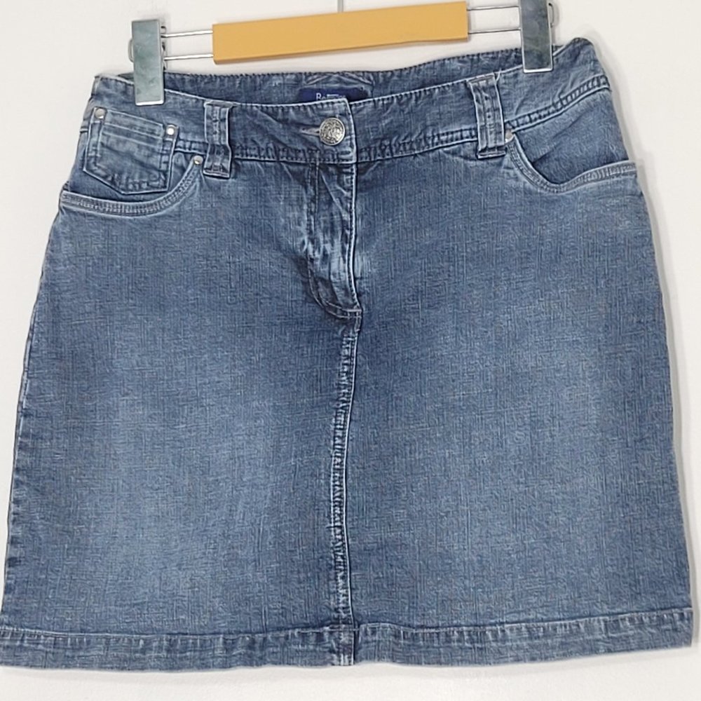 Reitmans Women's Blue Jeans Pockets Zip Front Business Casual Mini Denim Skirts